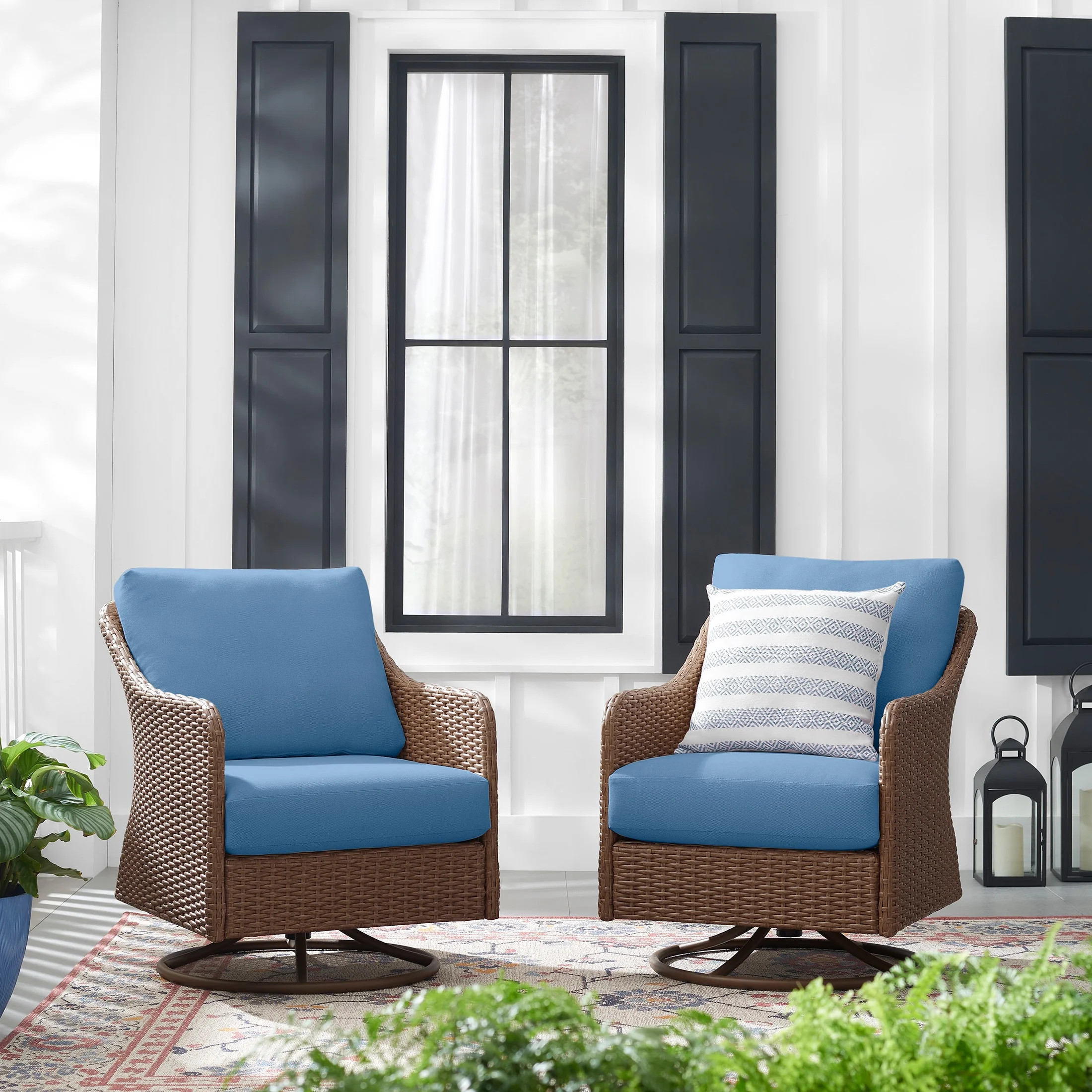 Mainstays Chelsea 2 Pieces Outdoor Patio Swivel Rocker with Blue Cushions | Walmart (US)
