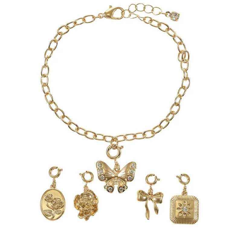 No Boundaries Women's Goldtone Bracelet & Charms Set - Walmart.com | Walmart (US)