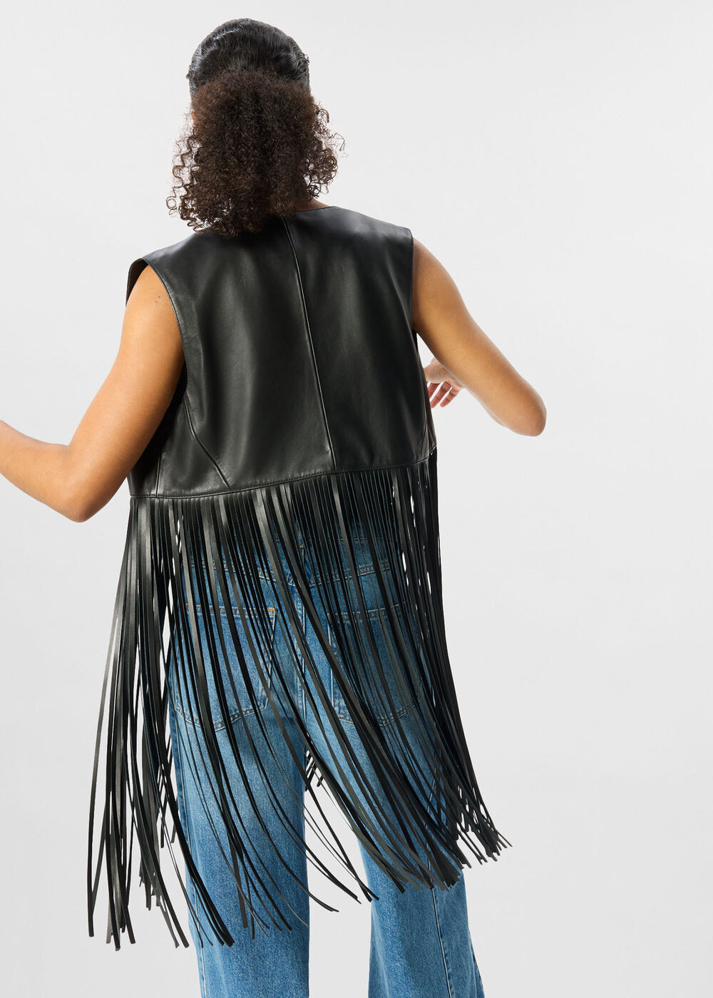 Black Rei Leather Fringed Waistcoat | WHISTLES | Whistles UK | | Whistles
