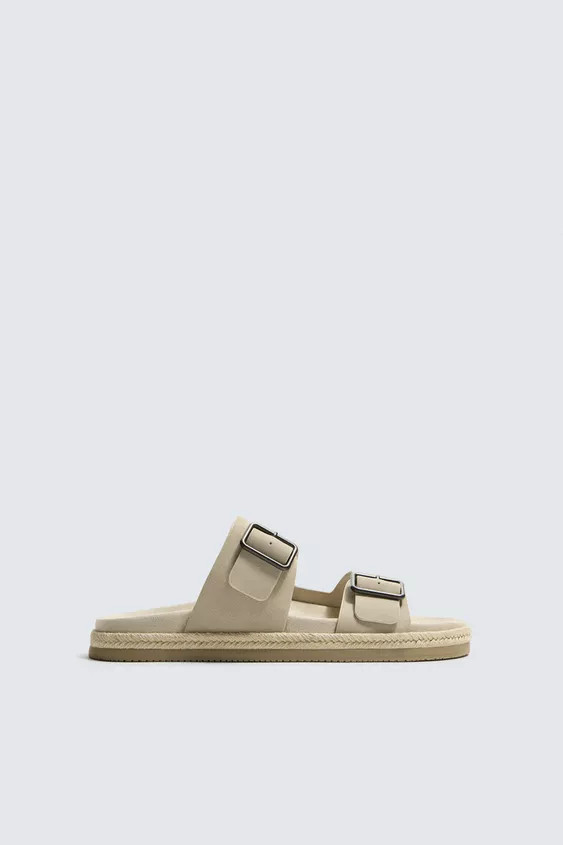 DOUBLE STRAP LEATHER SANDALS | Zara US