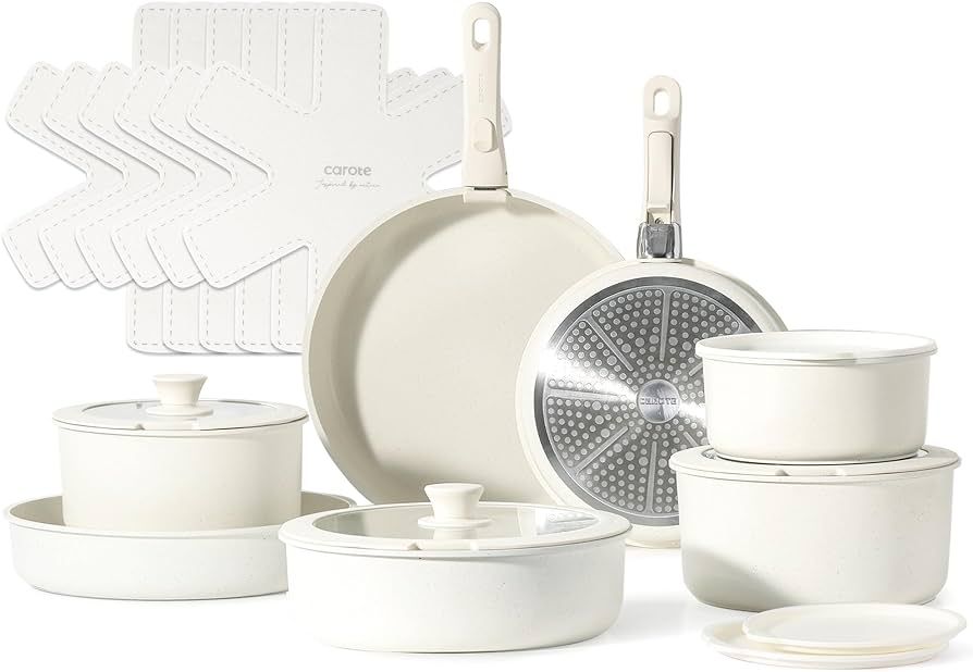 CAROTE 21pcs Detachable Handle Pots and Pan Set, Nonstick Induction Cookware, Removable Handle, R... | Amazon (US)