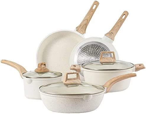 CAROTE Nonstick Pots and Pans Set, White Granite Induction Cookware Sets, 11 Pcs Kitchen Essentia... | Amazon (US)