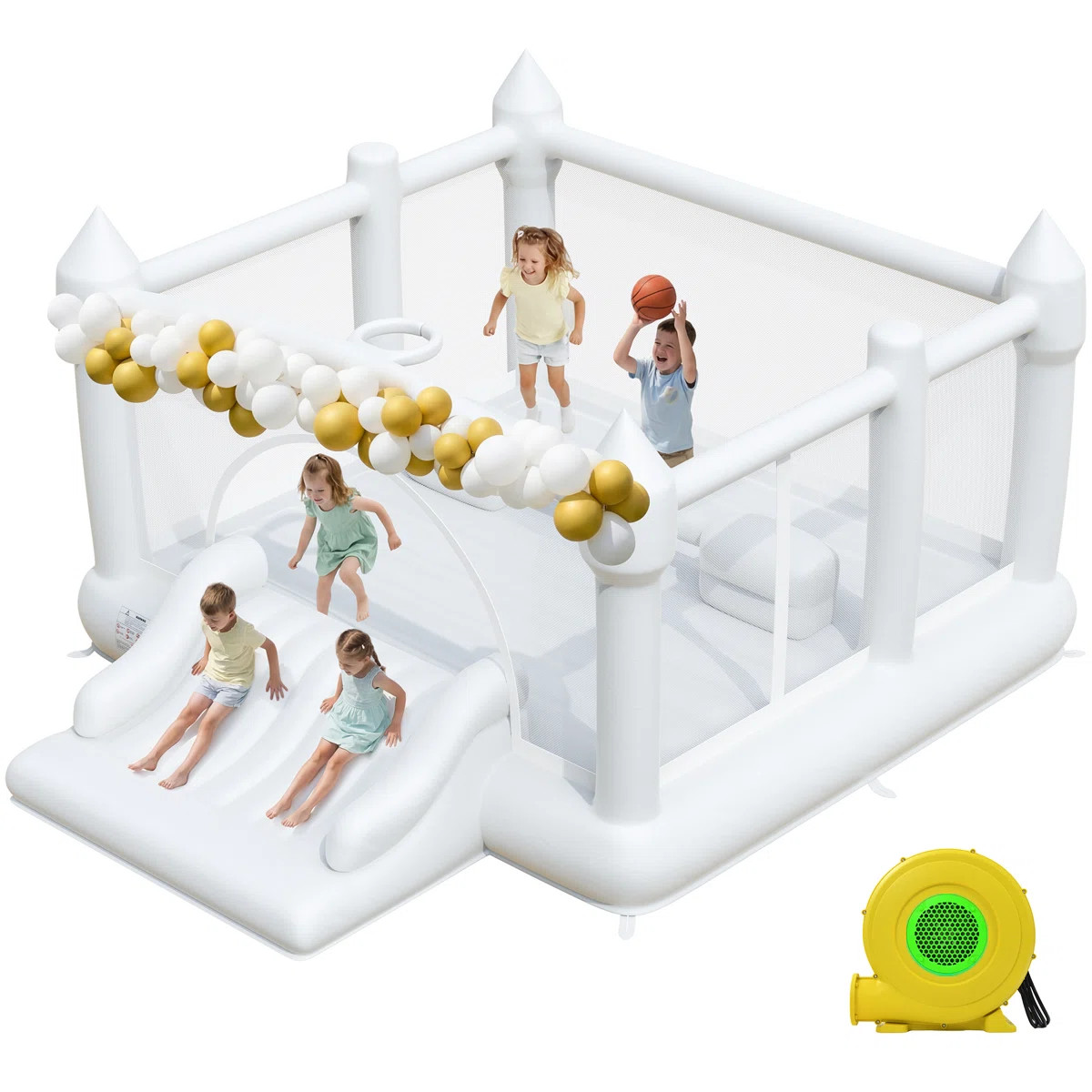 15.3' X 12' White Bounce House With Slide & Air Blower | Wayfair North America