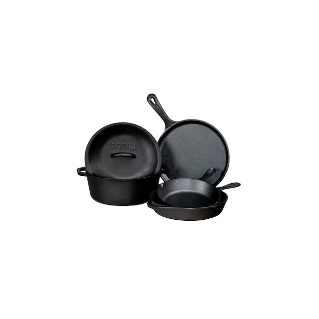 Lodge Cast Iron 5 -Piece Seasoned Cast iron Skillet set with Lid | Lowe's
