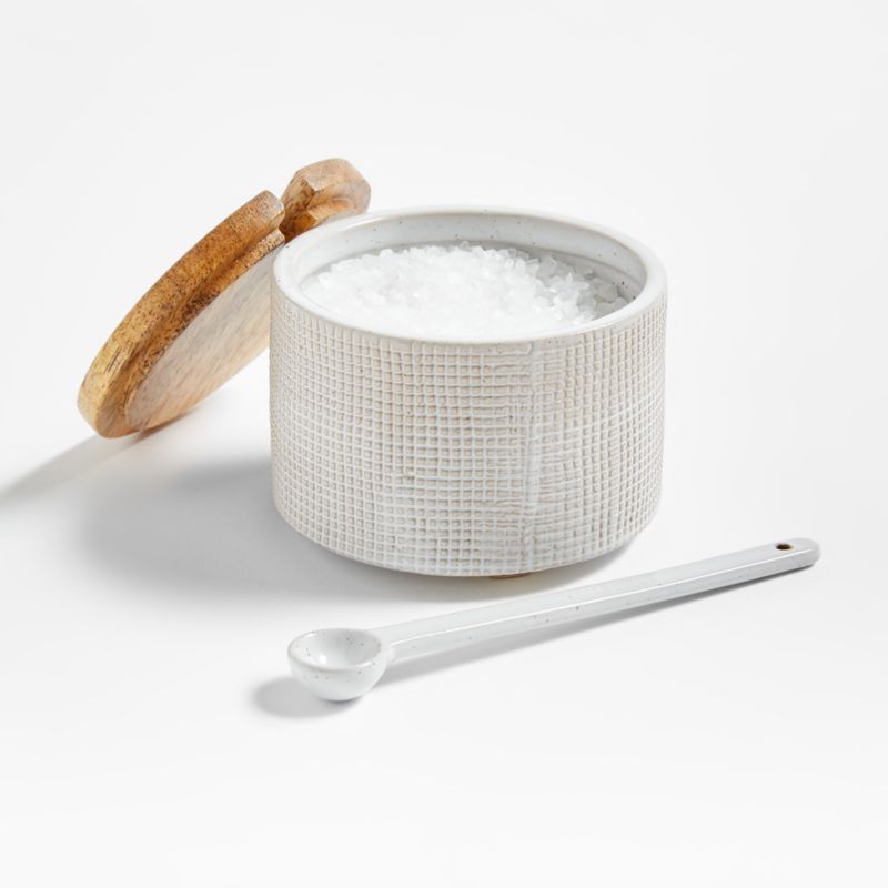 Ena White Salt Cellar with Spoon + Reviews | Crate & Barrel | Crate & Barrel