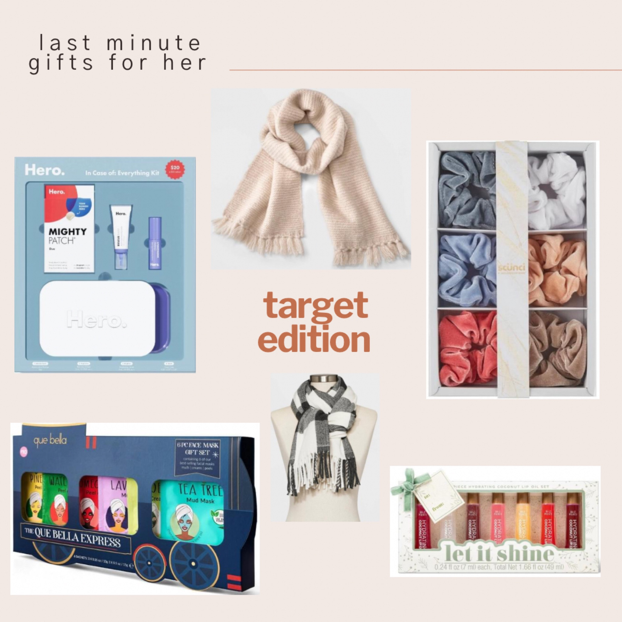 Holiday gift guides for her! Last minute gifts, scrunchies, scarfs, skin care, face masks, lip glosses.

#LTKSeasonal #LTKGiftGuide #LTKbeauty