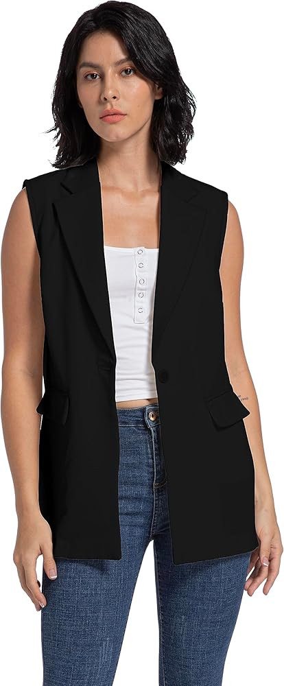 V VOCNI Long Vest for Women Sleeveless Blazer Jacket Vest Open Front Button Lapel Duster Trench C... | Amazon (US)