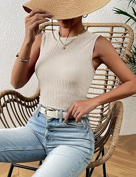 Zeagoo Women's High Neck Tank Top 2024 Summer Casual Ribbed Knit Slim Fitted Basic Textured Sleev... | Amazon (US)