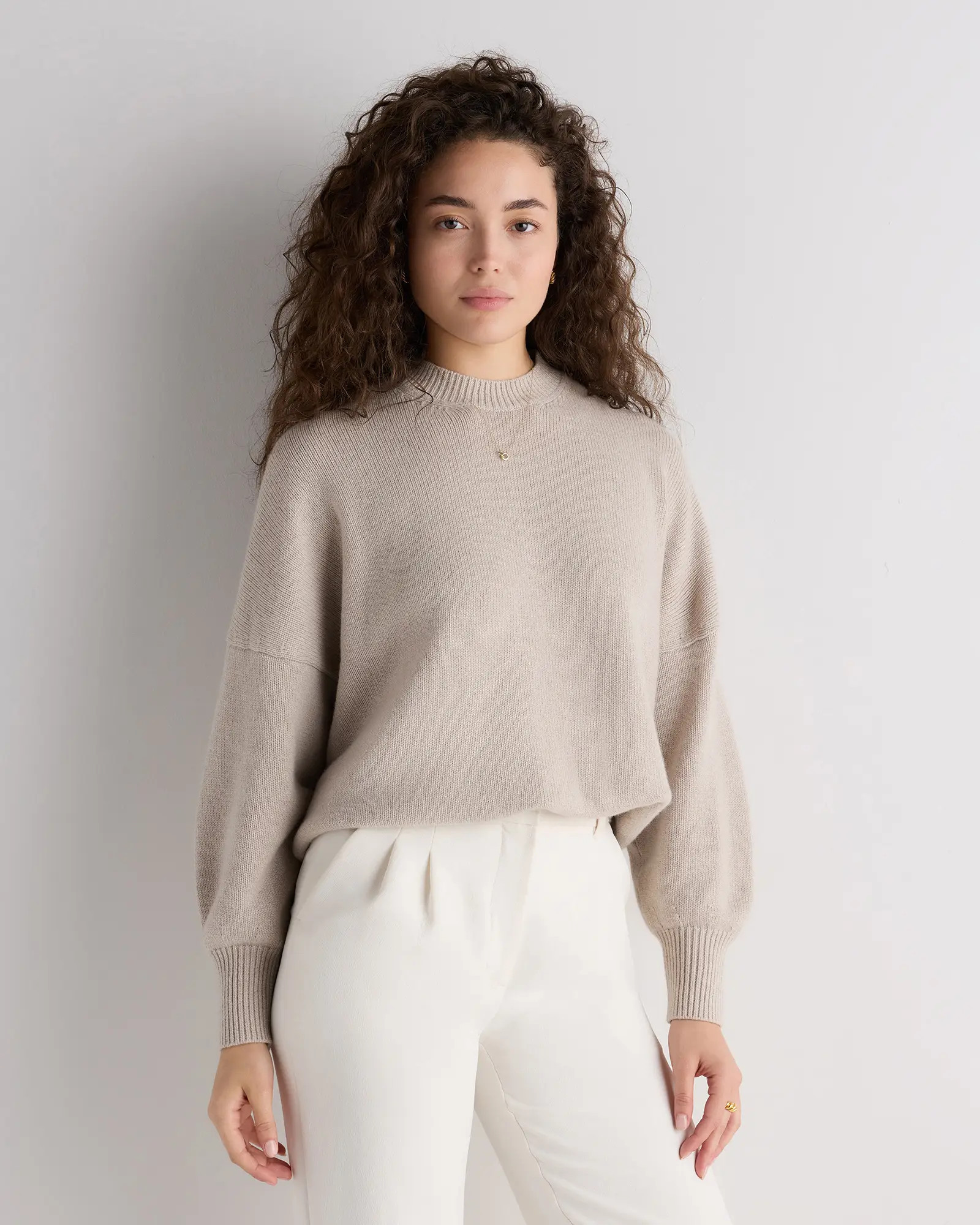 100% Mongolian Cashmere Slouchy Blouson Sleeve Crewneck | Quince