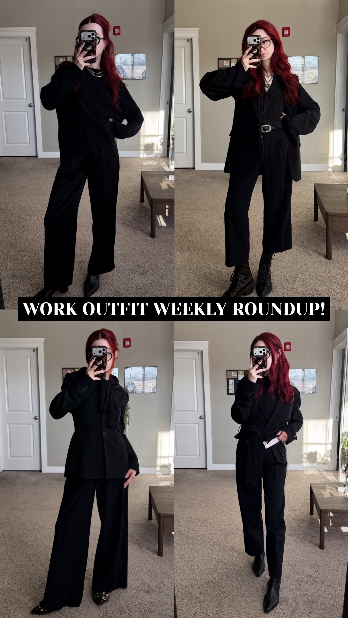 weekly work outfit roundup!

all black style, all black office outfit, work style, aritzia style, aritzia outfits, corporate goth, alternative style, corporate style, all black outfit inspo, winter work outfit

#LTKSeasonal #LTKWorkwear #LTKootd