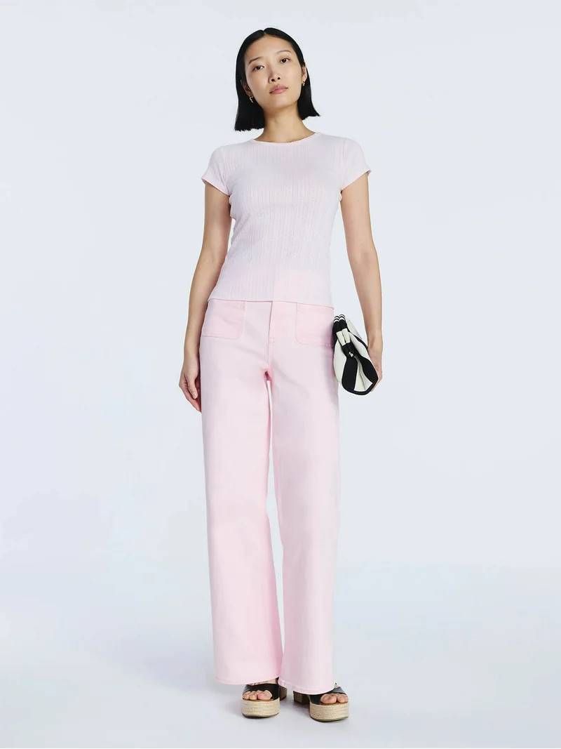 Free Assembly Women's and Women's Plus Pointelle Mini Tee with Short Sleeves, Sizes XS-4X | Walmart (US)