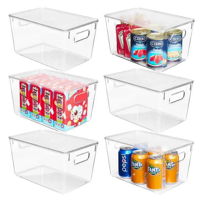 6 Pack Clear Plastic Storage Bins with Lids, Vtopmart Pantry Organizer Bins, for Cabinet, Kitchen... | Walmart (US)