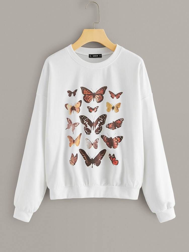 Drop Shoulder Butterfly Print Pullover | SHEIN