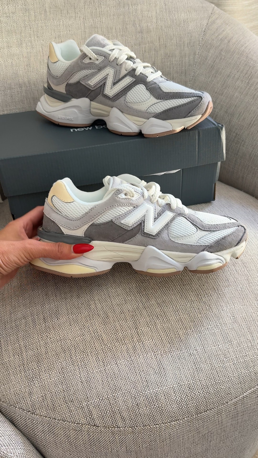 New Balance 9060 I size down a half size. Color: calcium 

#LTKActive #LTKShoeCrush #LTKfitnessgoals