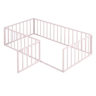 Pink Twin Size Metal Bed Frame with Fence and Door Design | Target