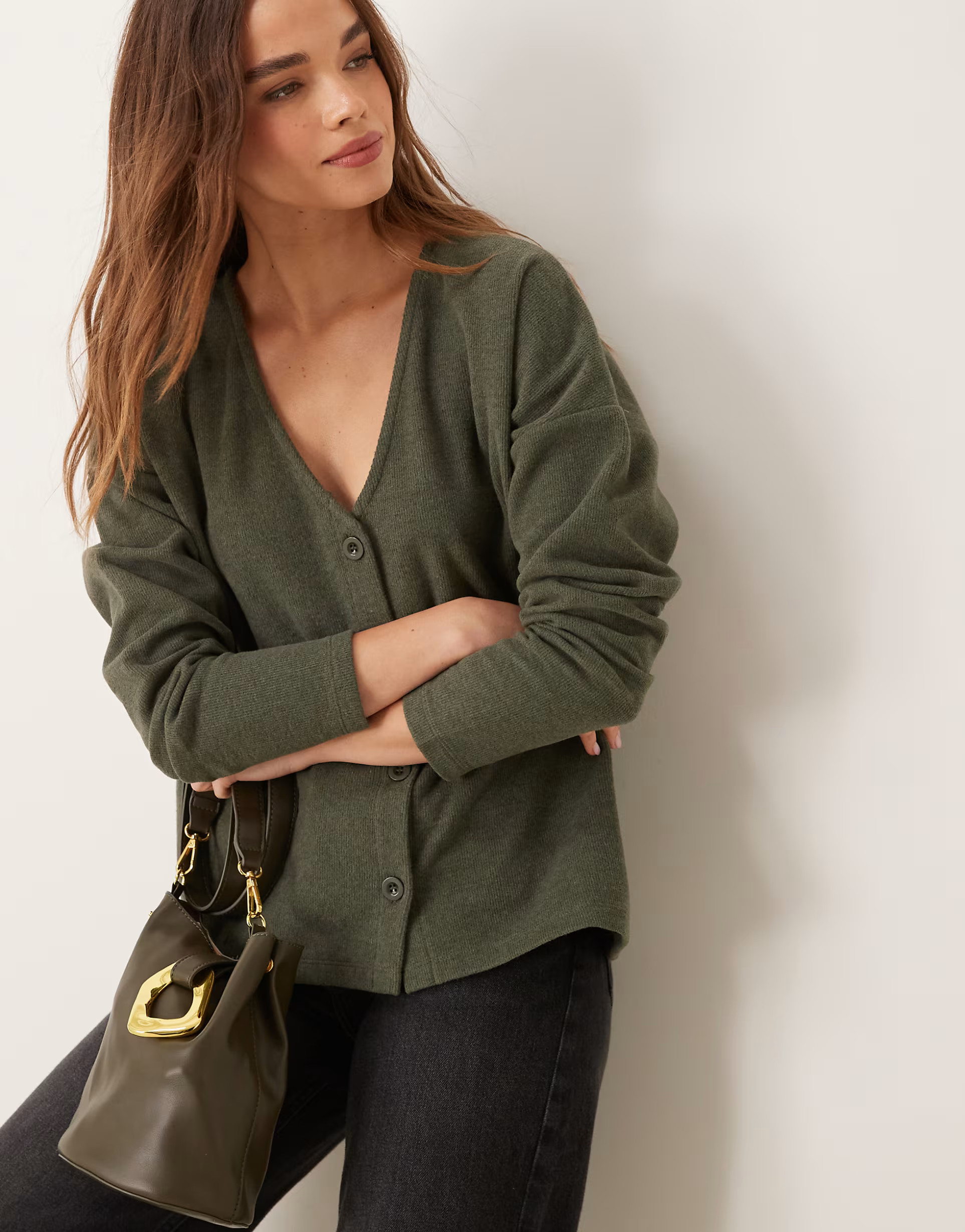ASOS DESIGN supersoft boxy oversized cardigan in forest green | ASOS (Global)