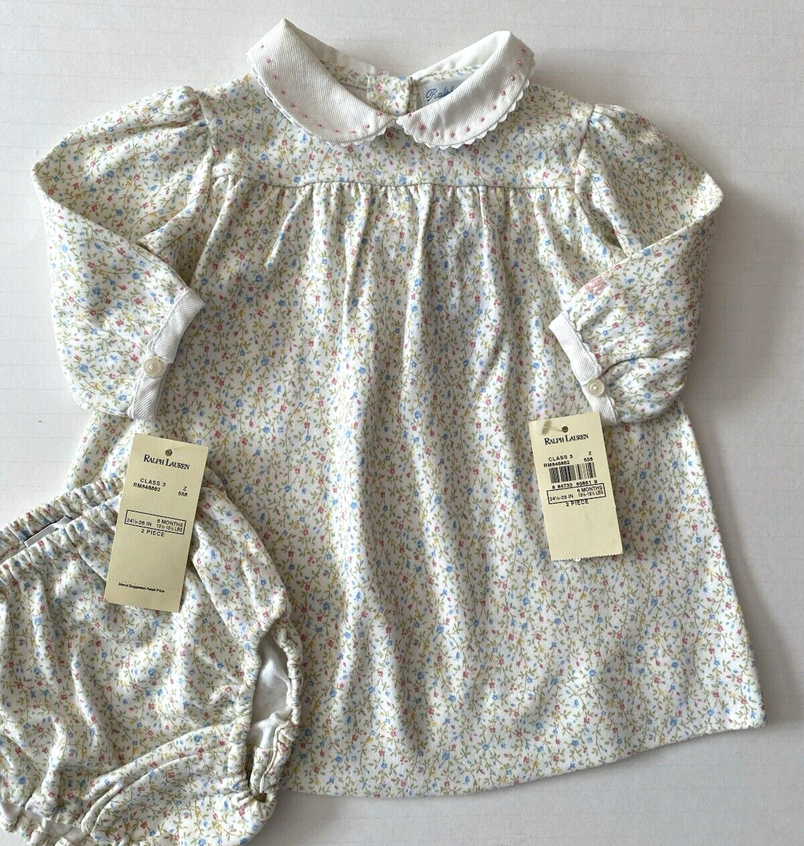 Ralph Lauren Baby Girl Floral Collared Dress & Bloomer Long Sleeve Size 9M NWT  | eBay | eBay US