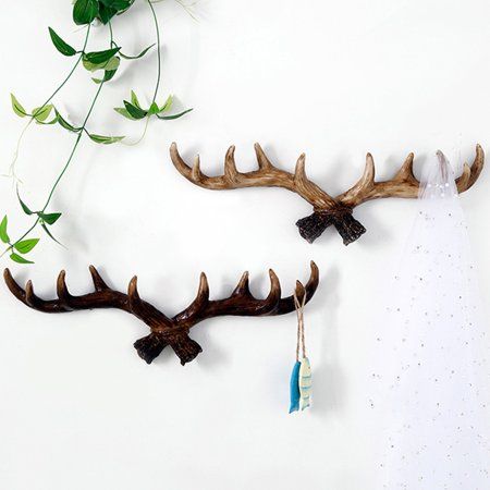 OZS Multi-purpose Creative Resin Antlers Wall Hook Wall Coat Keys Bags Clothes Hook Home Decor | Walmart (US)