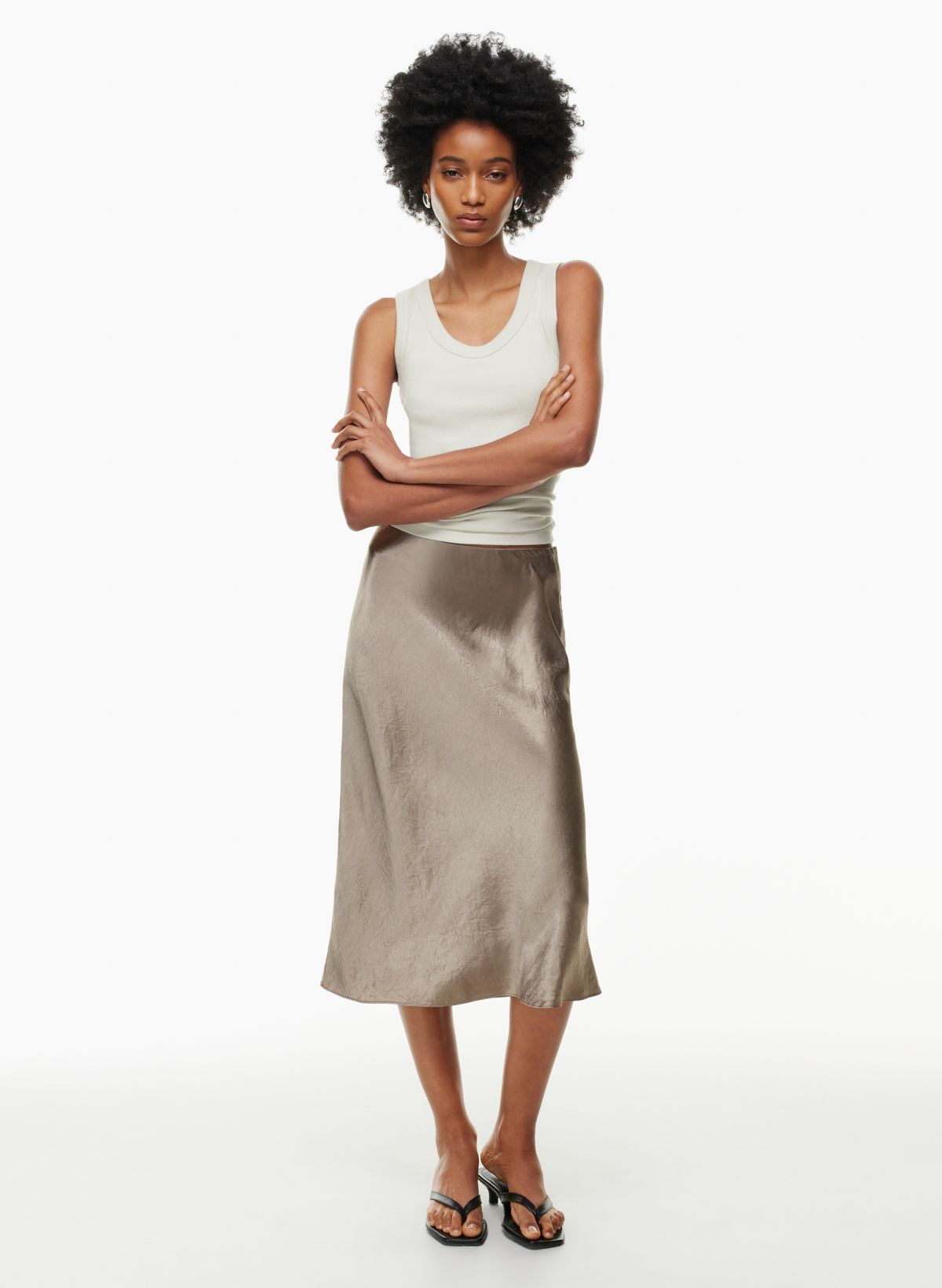 SLIP SATIN MIDI SKIRT | Aritzia