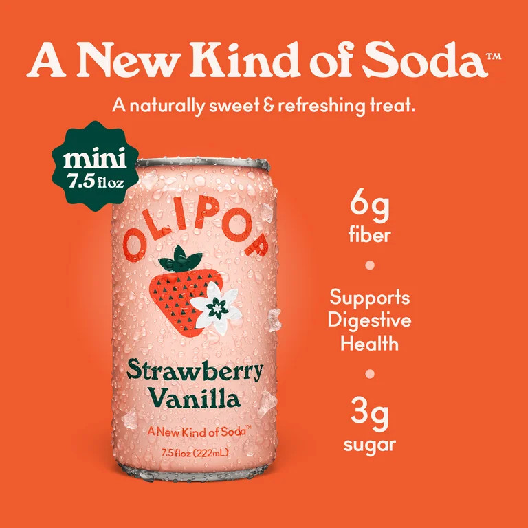 Olipop Minis Prebiotic Soda Pop, Strawberry Vanilla, High Fiber, 7.5 fl oz 6 Pack | Walmart (US)