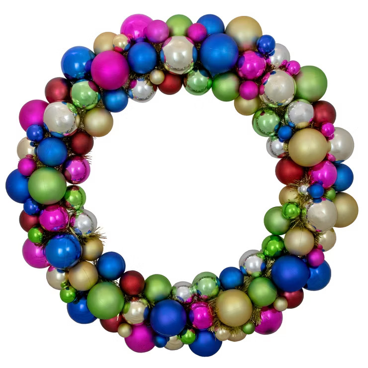 Northlight Multi-Color 2-Finish Shatterproof Ball Christmas Wreath, 36-Inch | Target