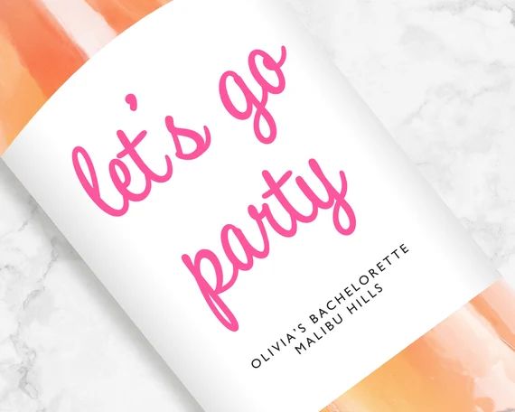 Let's Go Party Bachelorette Wine or Champagne Label, Pink, Malibu Destination, Mini or Full | Etsy (US)