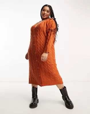 Violet Romance Curve cable knit maxi cardgian dress in rust | ASOS (Global)