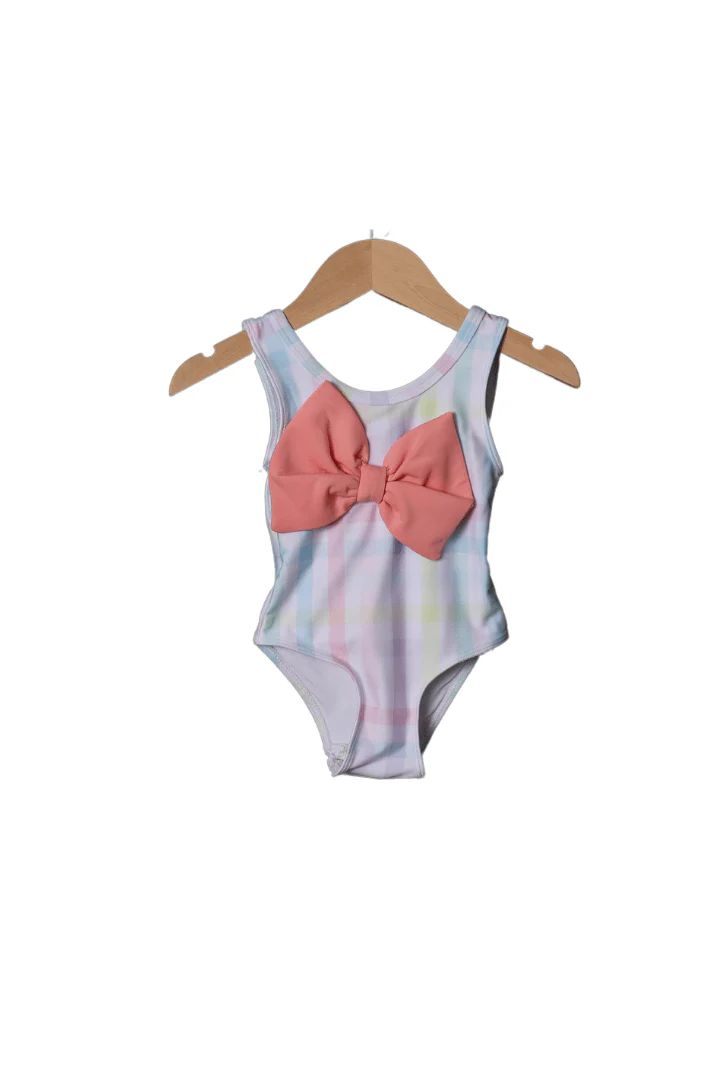 Pastel Plaid Summer Bow Swimsuit | The Smocked Flamingo