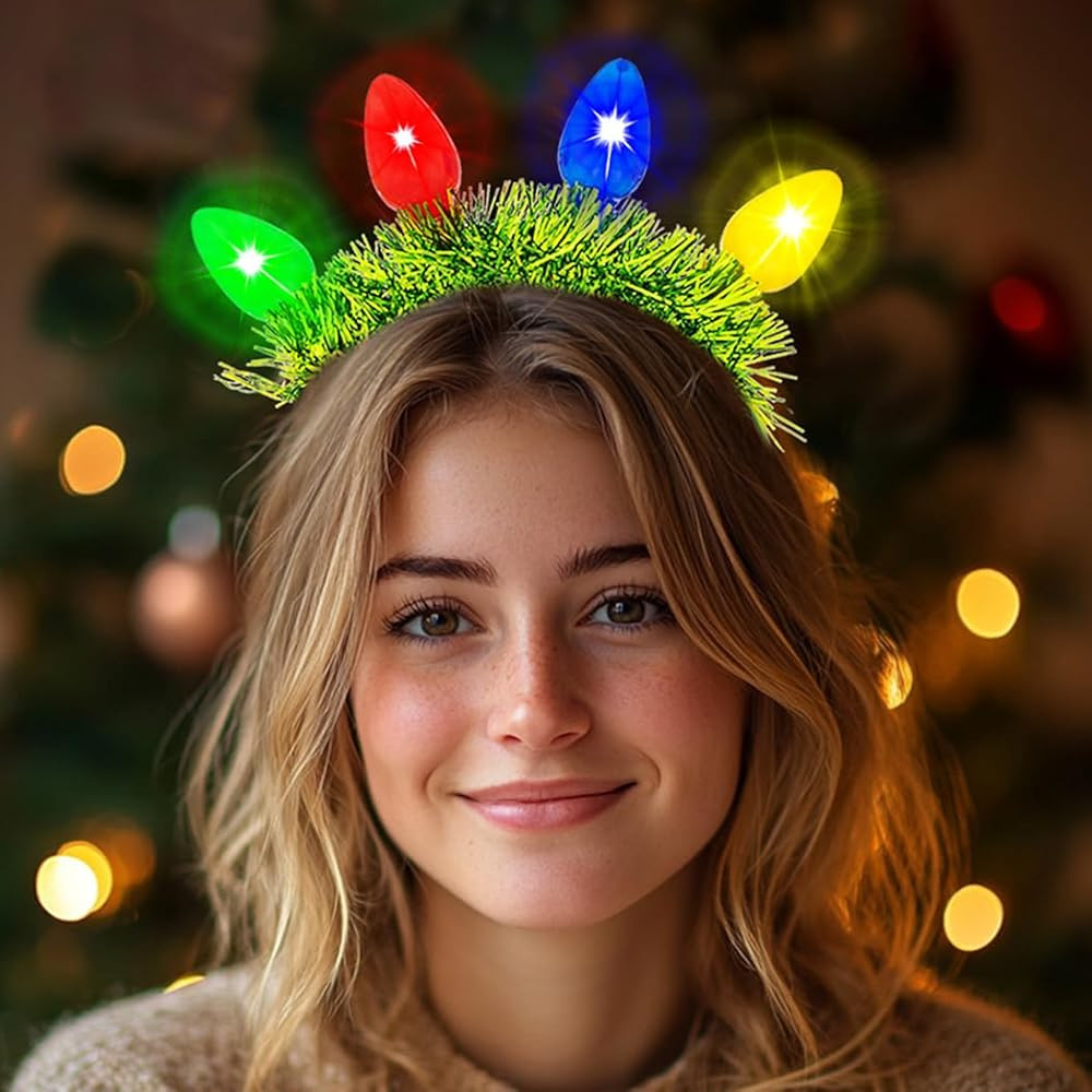 Abien Light Up Christmas Headbands Led Light Xmas Bulbs Headband Bulb Headhoop Tinsel Hairband Xm... | Amazon (US)