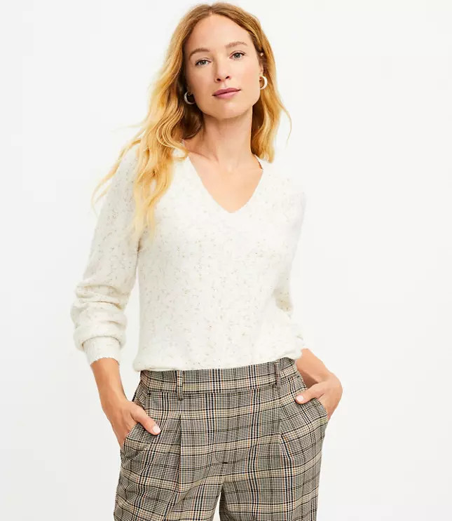 Shimmer Stitch V-Neck Sweater | LOFT
