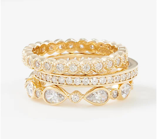Diamonique Set of 3 Stackable Rings Sterling Silver - QVC.com | QVC