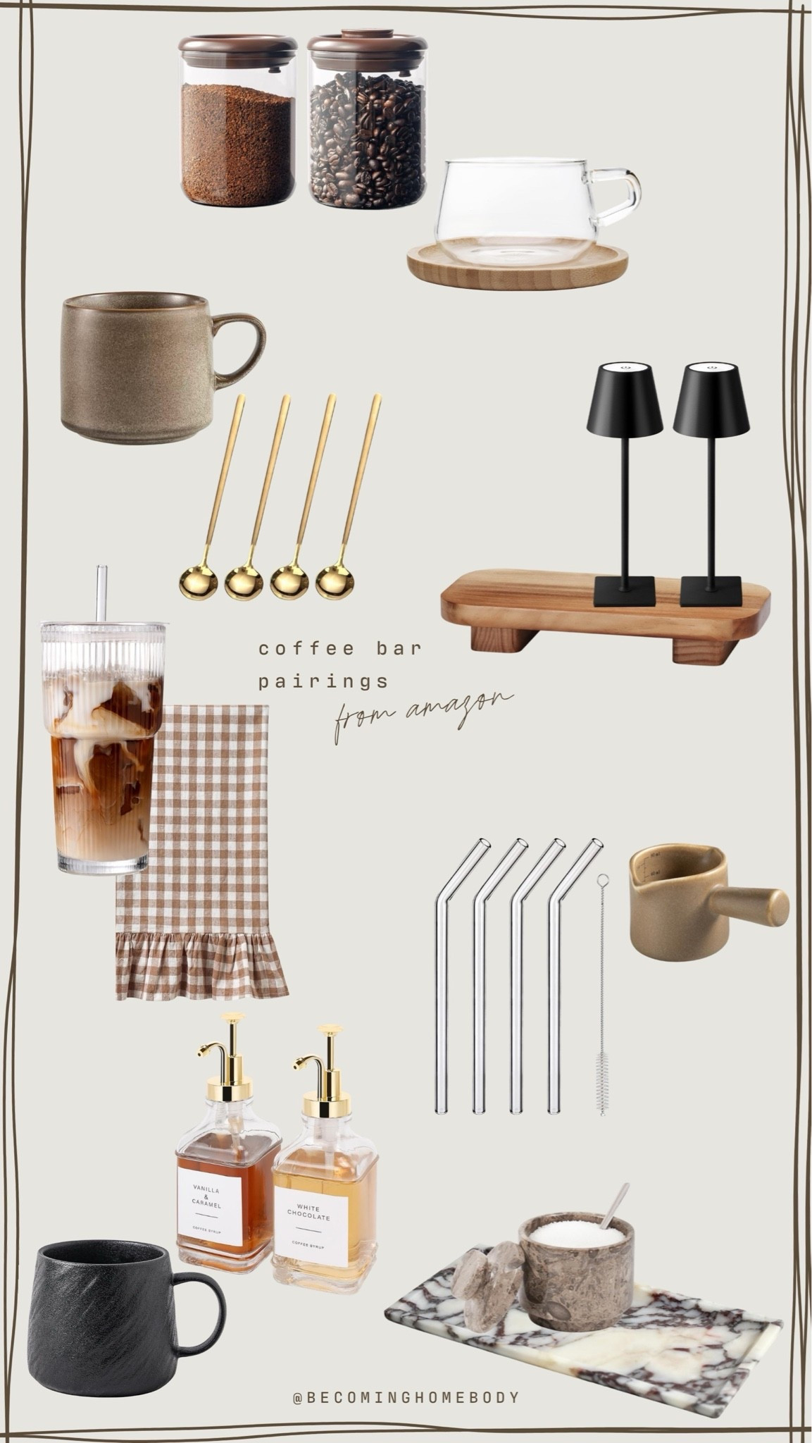Coffee bar pairings from Amazon 🤎 The prettiest mugs, straws, trays, lamps, and so many more pretty accessories for a neutral coffee bar. 🙌🏻