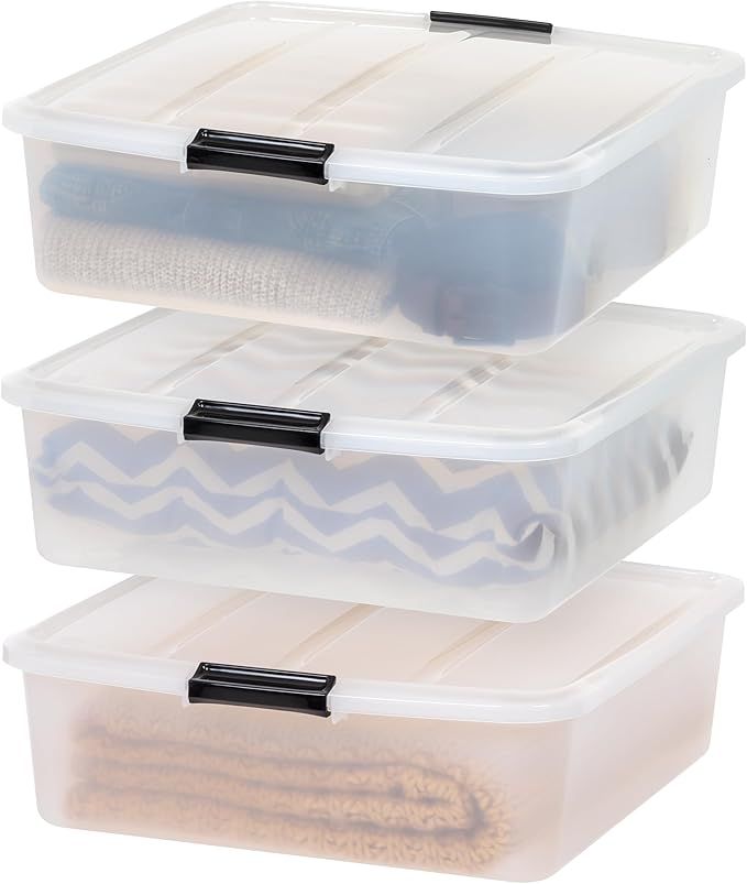 IRIS USA 33 Qt Plastic Under Bed Storage Organizer Bin Container with Secure Lids and Durable Bla... | Amazon (US)