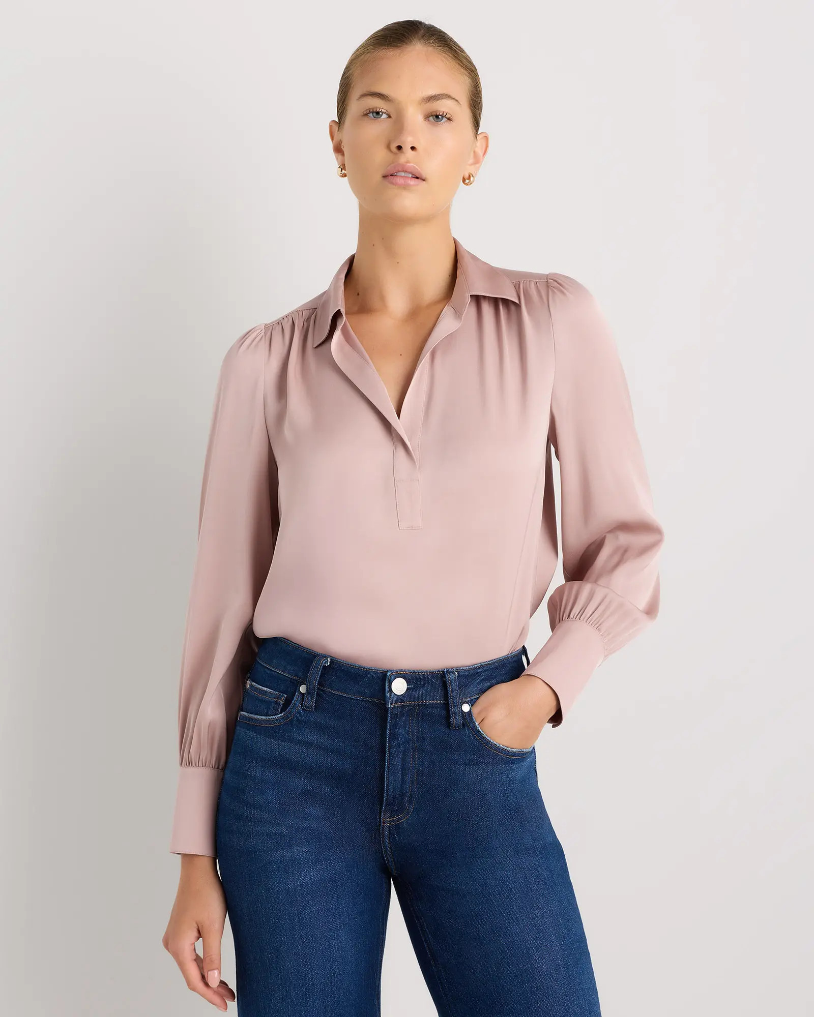Washable Stretch Silk Split Neck Blouse | Quince