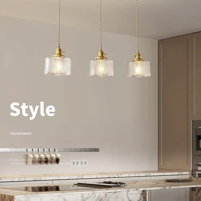 I-xun Pendant Light Brass E26 Socket Glass Shade Light Fixture Glass Light Fitting for Kitchen Is... | Amazon (US)