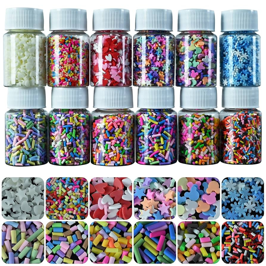 Fake Sprinkles 12 Jars 180g Polymer Clay Sprinkles Fake Candy Sprinkles Faux Sprinkle for Resin S... | Amazon (US)