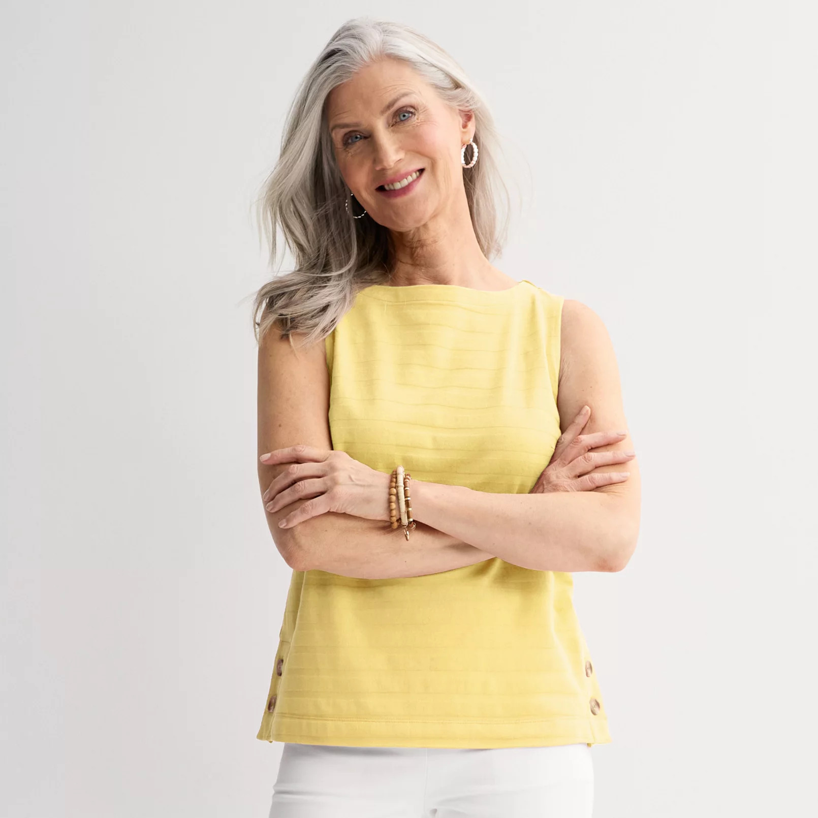 Women's Croft & Barrow® Button Boatneck Tank Top | Kohl's