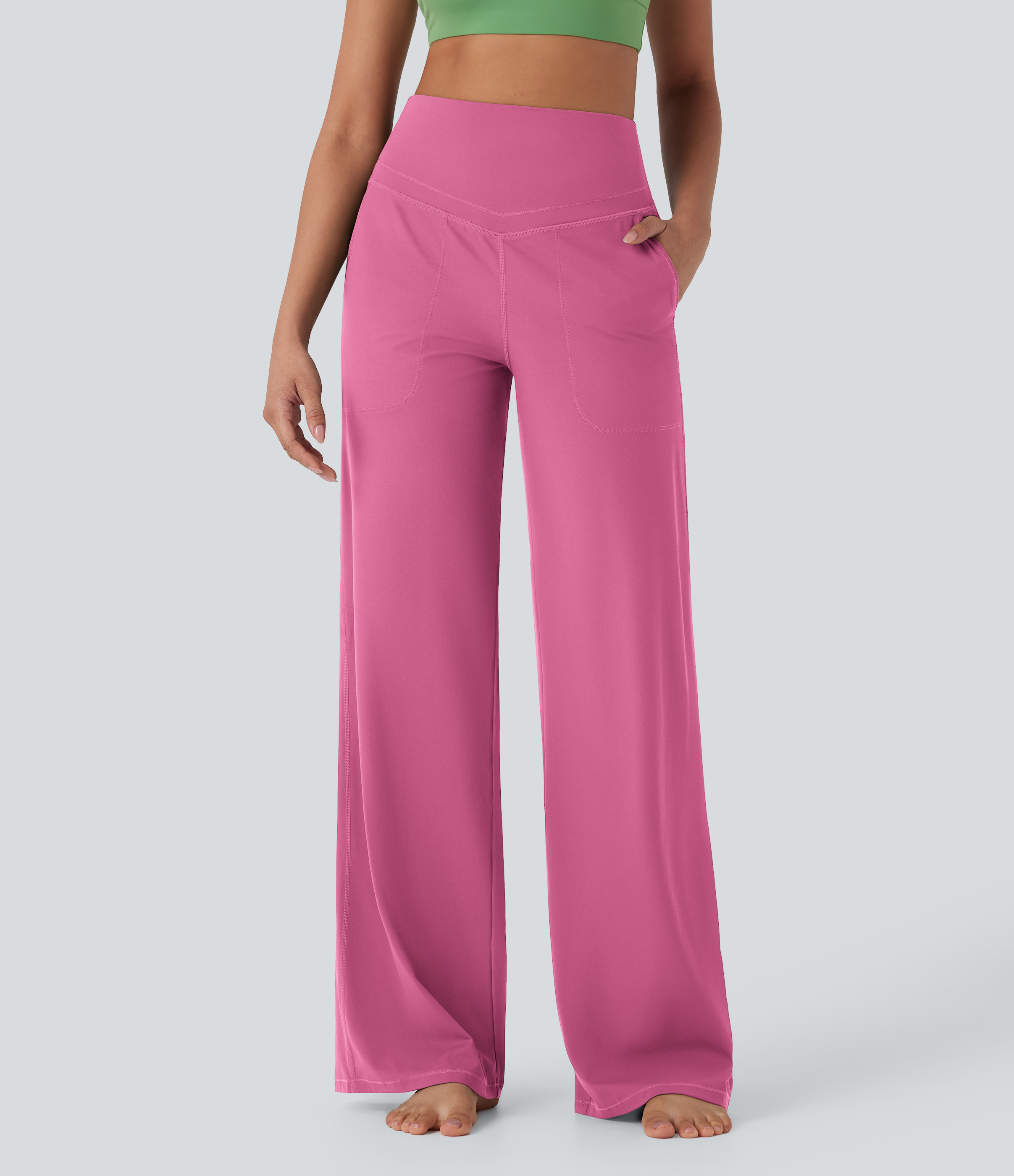 Halara Halara UltraSculpt™ SoCinched High Waisted Tummy Control Straight Leg Yoga Pants with Pockets - Pink Power - XL(regular) | HALARA