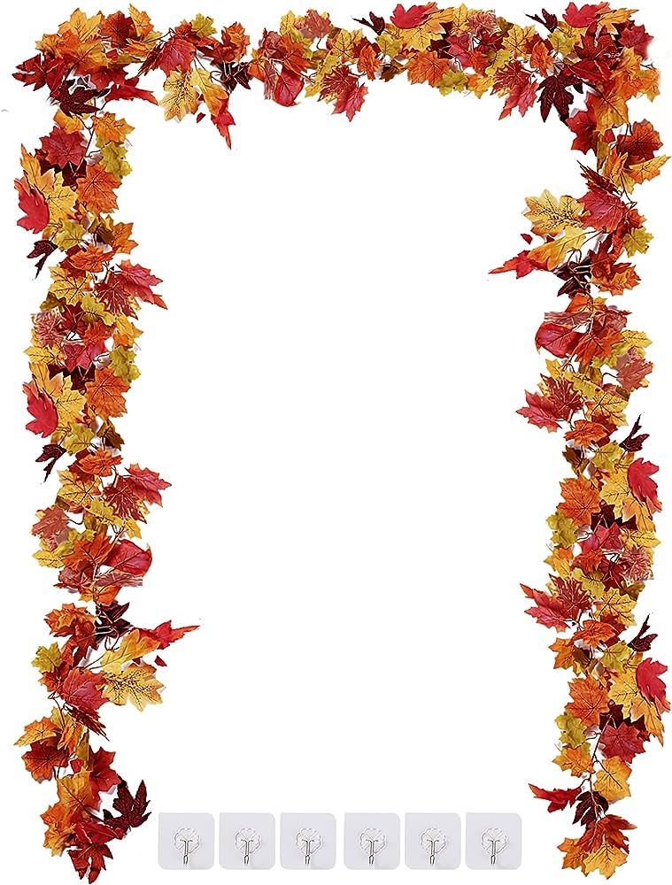 Sggvecsy 3 Pack Fall Maple Leaf Garland 5.7Ft/Piece Artificial Autumn Maple Leaves Garland Fall L... | Amazon (US)