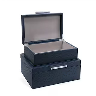 Blue Faux Leather Decorative Box with Lid 2-Pack | The Home Depot