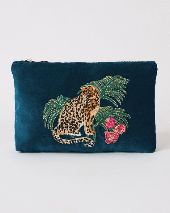 Jungle Jaguar Ink Blue Velvet Mini Pouch | Trouva (Global)