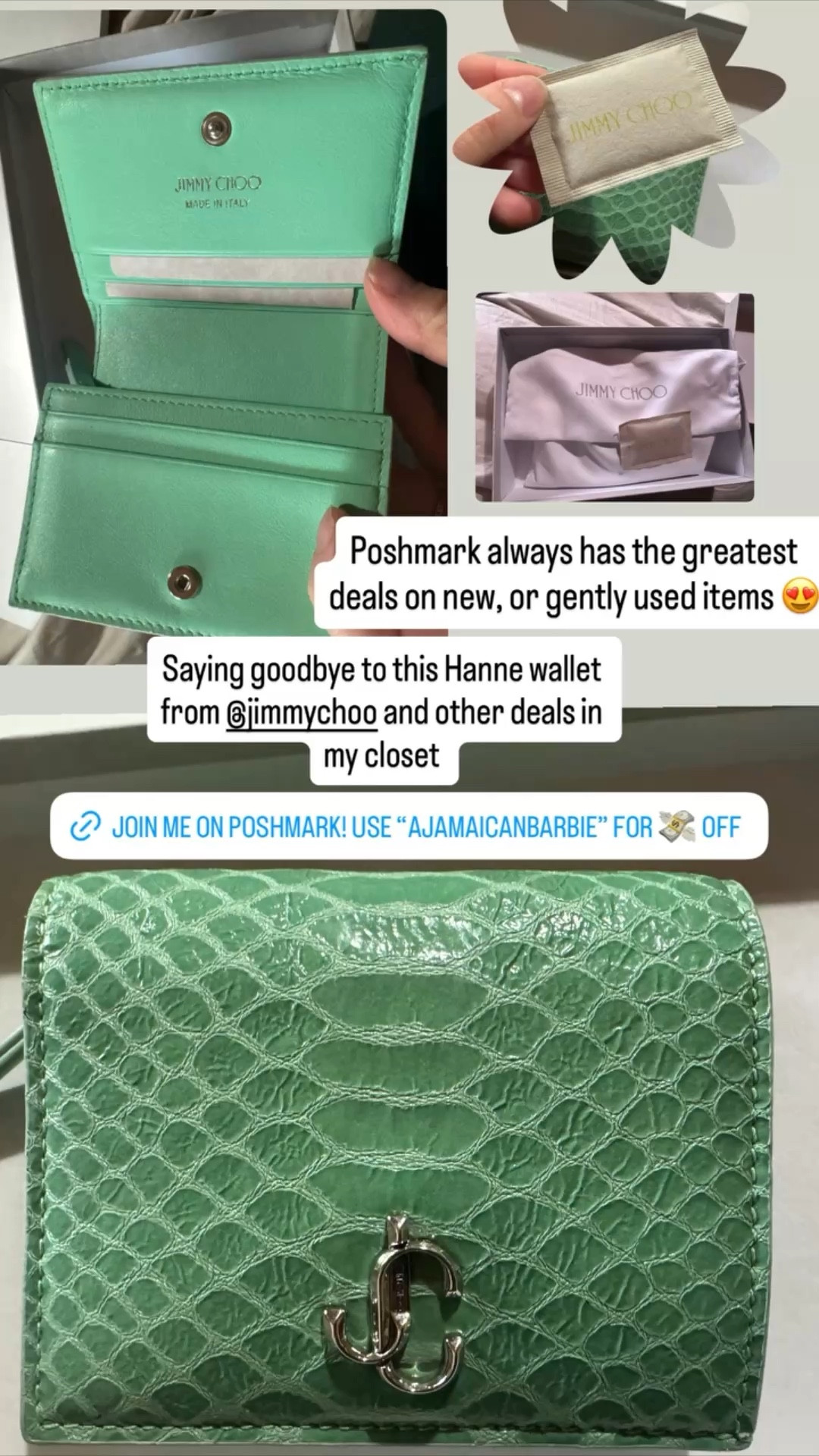 Poshmark always has the greatest deals on new, or gently used items 😍 Saying goodbye to this Hanne wallet from @jimmychoo and other deals in my closet