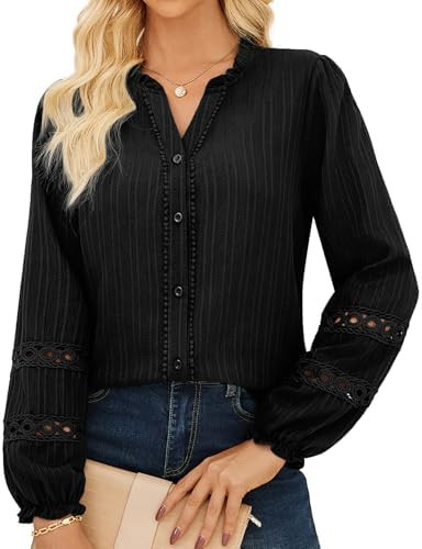 GRACE KARIN Women Dressy Casual Tops,Long Sleeve Button Down Ruffle Blouse,Work V Neck Shirt Summ... | Amazon (US)