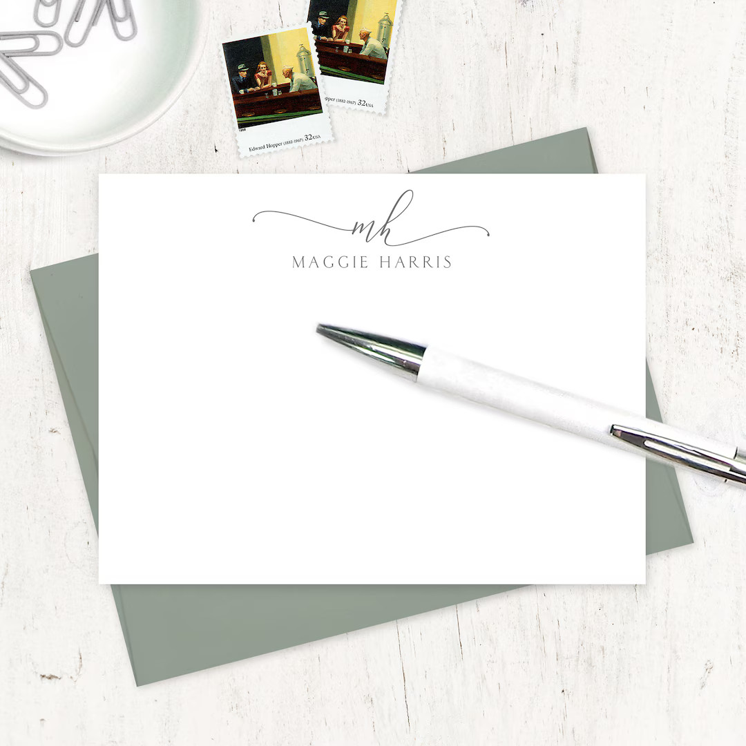 Personalized Note Card Set - EXQUISITE SCRIPT MONOGRAM - Women's Stationery Pretty Cards Custom M... | Etsy (US)