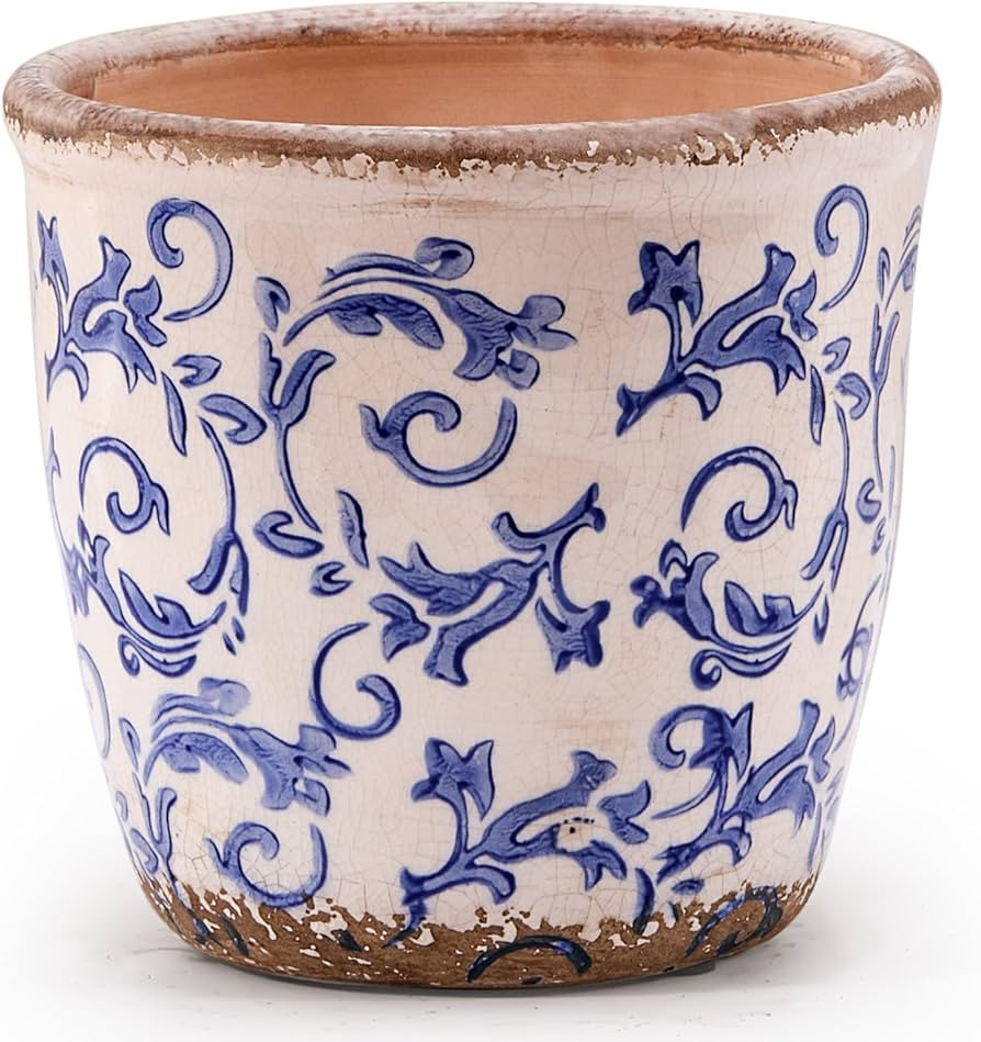 Vintage Ceramic Planter with Drainage Hole, Plastic Tray & Mesh, 5.5 Inch - Indoor/Outdoor Flower... | Amazon (US)