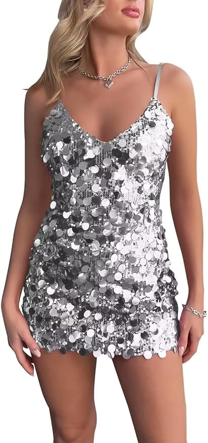 Women's Sparkly Sequin Mini Homecoming Dresses 2024 Teen Semi Formal Cocktail Dress Sexy Night Ou... | Amazon (US)