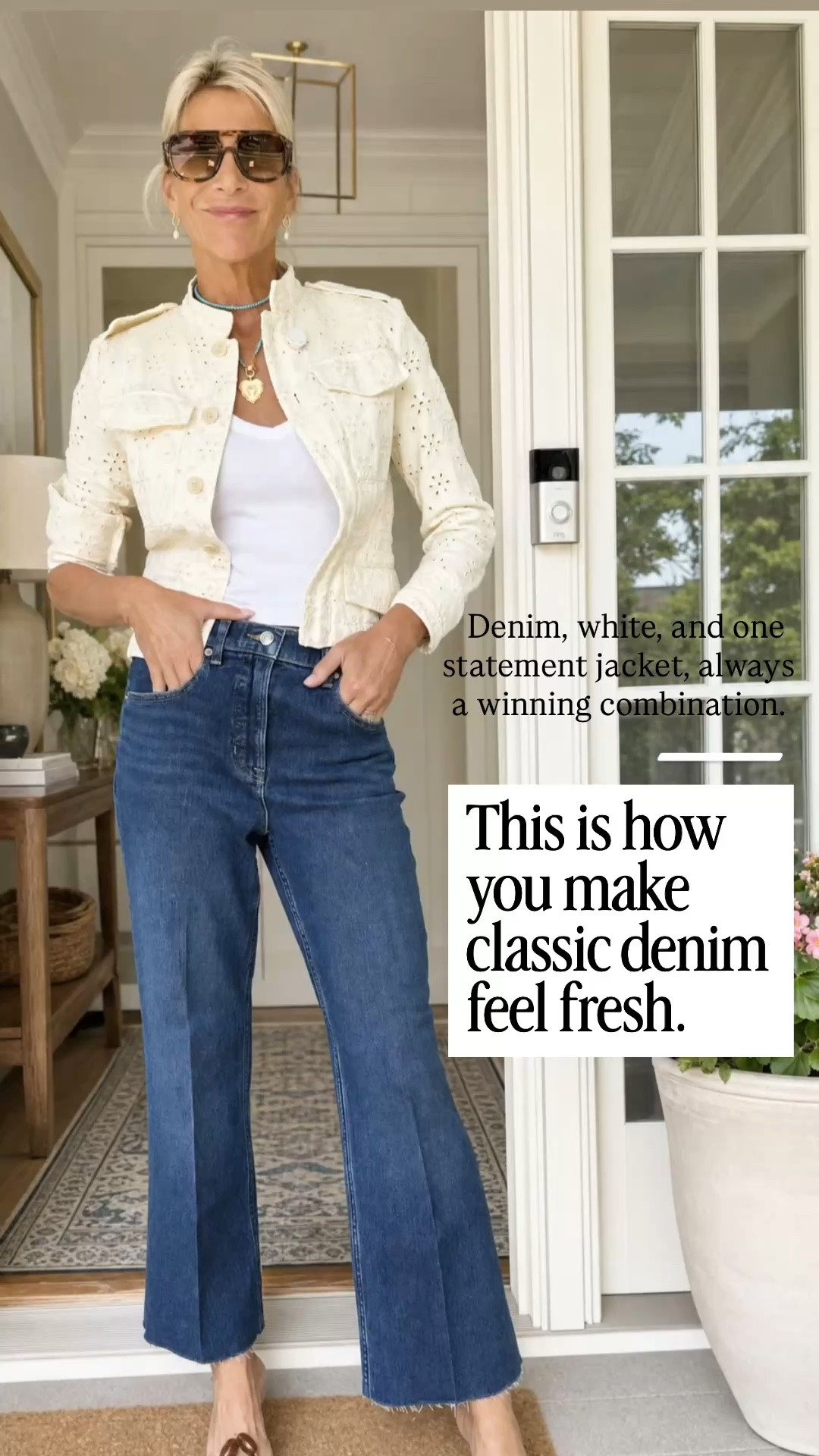 A great outfit starts with timeless basics, and finishes with one standout piece. This embroidered jacket instantly elevates a simple white tank and classic denim, creating a polished look that’s effortless enough for everyday wear. Add a layered necklace, your favorite sunglasses, and neutral flats or sandals, and you have an outfit that works from brunch to errands to dinner.

👩‍💻 LTK PRO TIPS
❤️ Heart = Support my posts ;-)
🔖 Save = Keep this outfit formula for easy everyday styling.
📋 Lists = Organize your favorite jackets and layering pieces.
📲 Share = Send this to someone building a timeless wardrobe.
💬 Comment = Are you a statement jacket girl or do you prefer a classic blazer?

#LTKootd #LTKSeasonal #LTKOver40