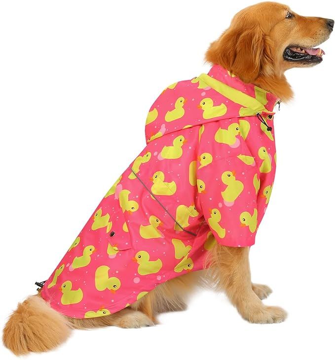 HDE Dog Raincoat Double Layer Zip Rain Jacket with Hood for Small to Large Dogs Ducks Pink - 2XL | Amazon (US)