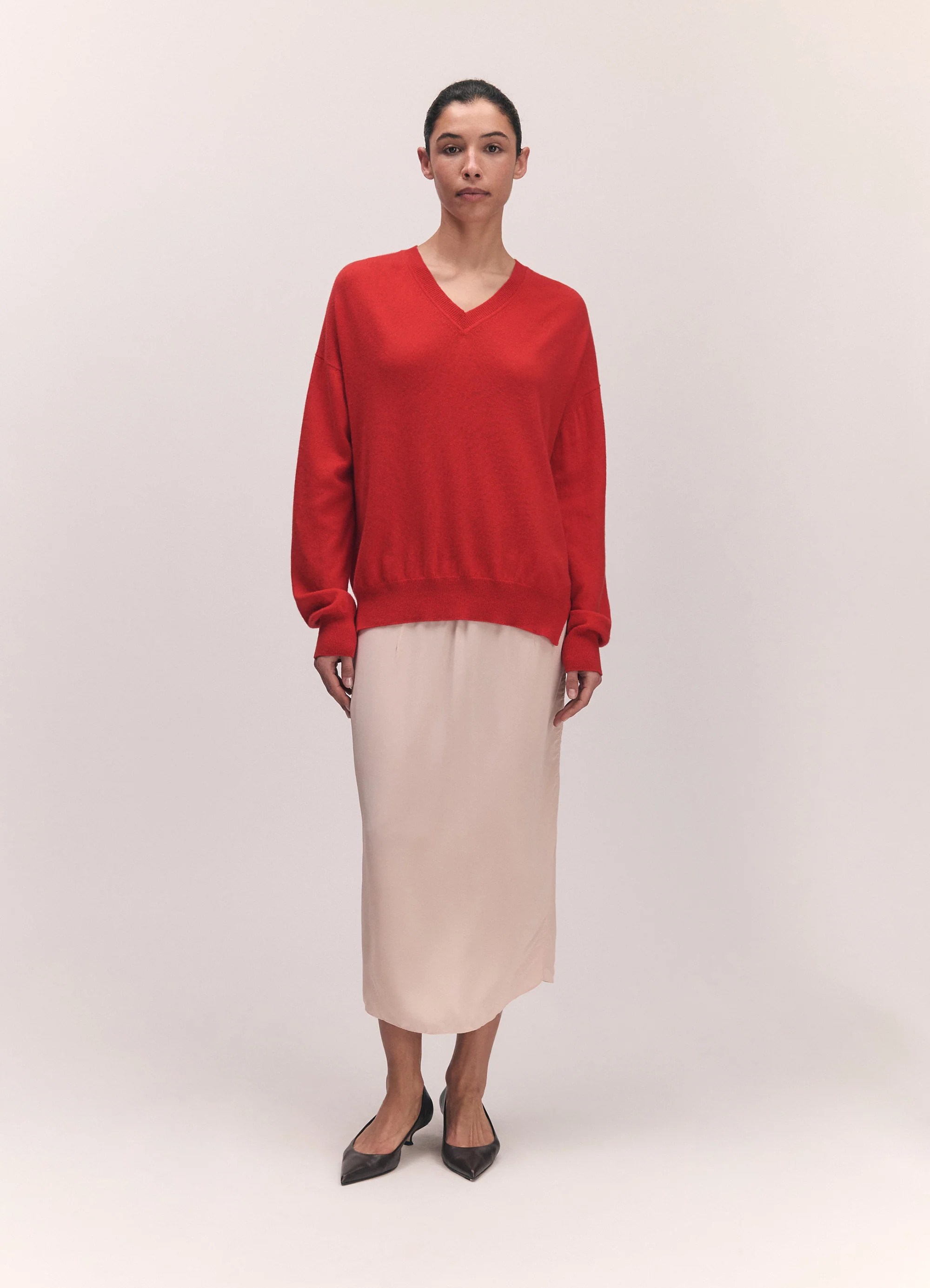 Tahra Cashmere V-Neck in Poppy Red | & Daughter (Global)