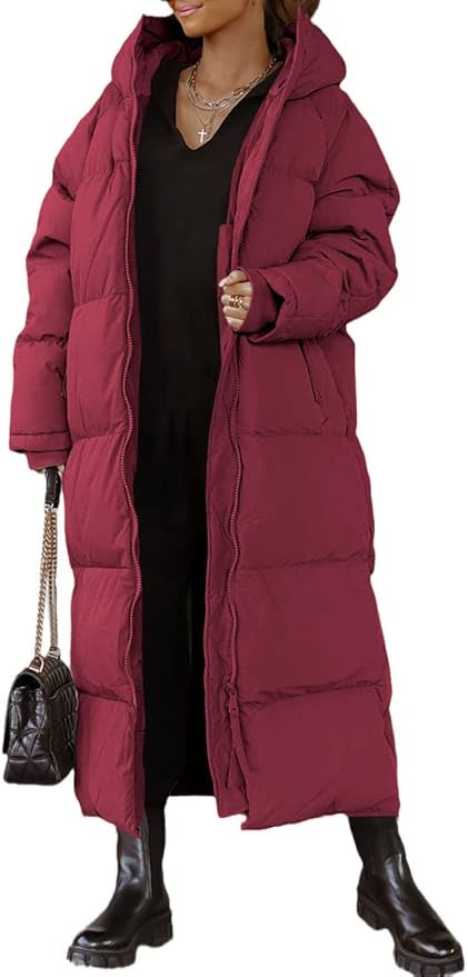 Shanfetl Women Long Quilted Coat Hooded Maxi Length Long Sleeve Puffer Jacket Padded Coat Winter ... | Amazon (US)